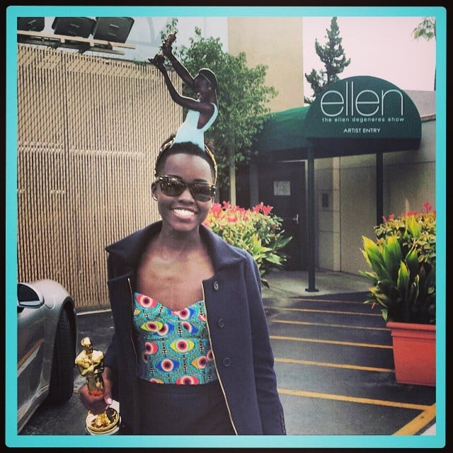 Lupita Nyong'o showed off the adorable headband Ellen DeGeneres gave her, which features a cutout of Lupita accepting her Oscar.
Source: Instagram user lupitanyongo