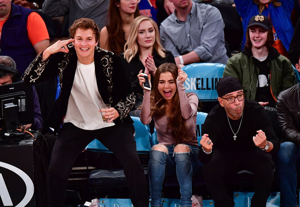 Ansel Elgort and Violetta Komyshan at Knicks Game Oct. 2016