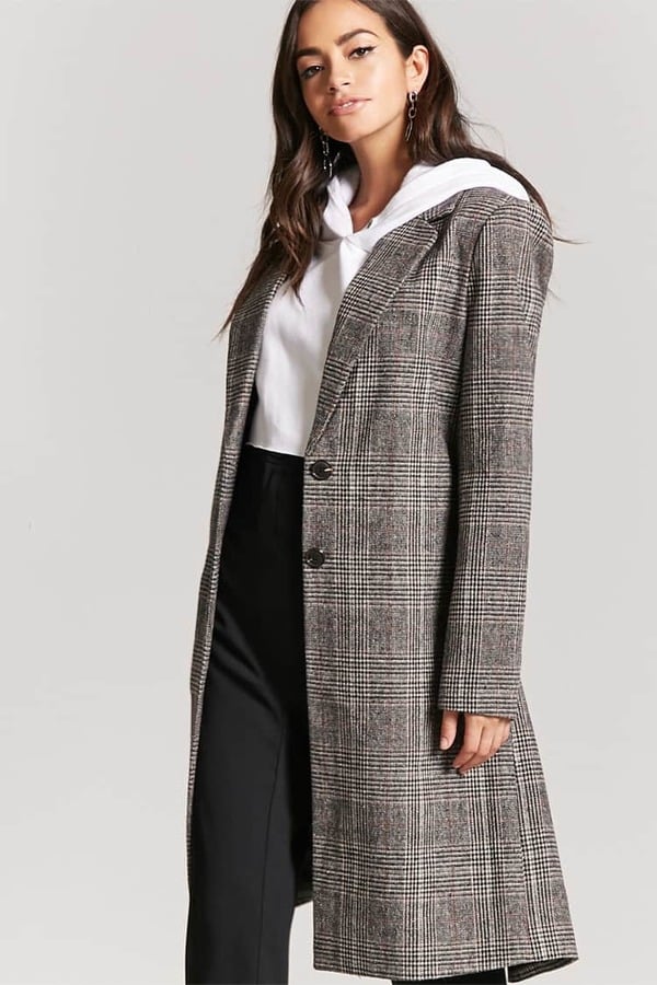 Forever 21 Longline Plaid Coat