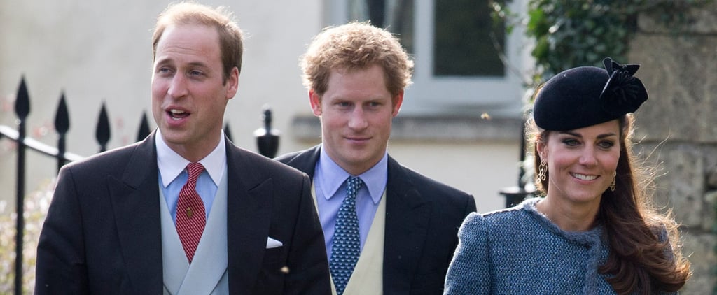Kate Middleton and Princes William and Harry at a Wedding
