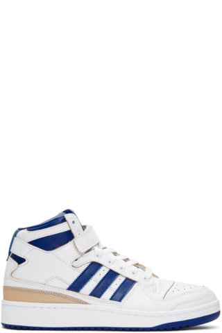 Adidas Originals White and Blue Forum Mid Sneakers
