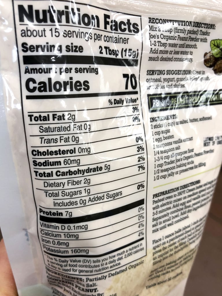 Trader Joe's Organic Peanut Butter Powder Nutritional Information