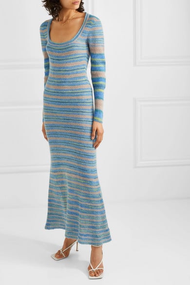 tiered knit maxi dress in rainbow wide stripe