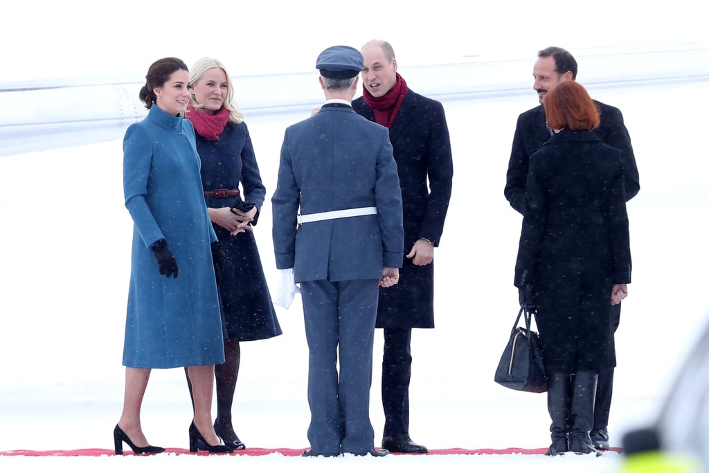 The Duke and Duchess of Cambridge Greeted by Crown Prince Haakon and Crown Princess Mette-Marit of Norway