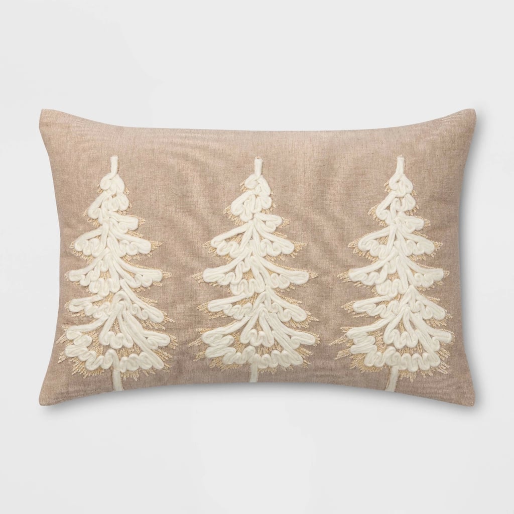 Embroidered Snowy Trees Lumbar Throw Pillow