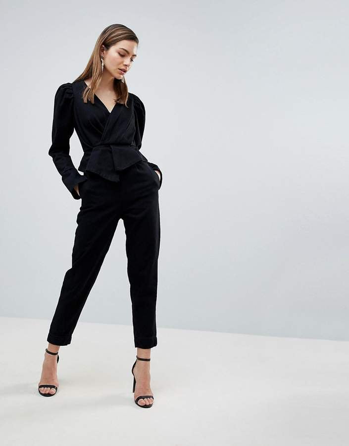 ASOS Denim Jumpsuit With Balloon Sleeve in Black