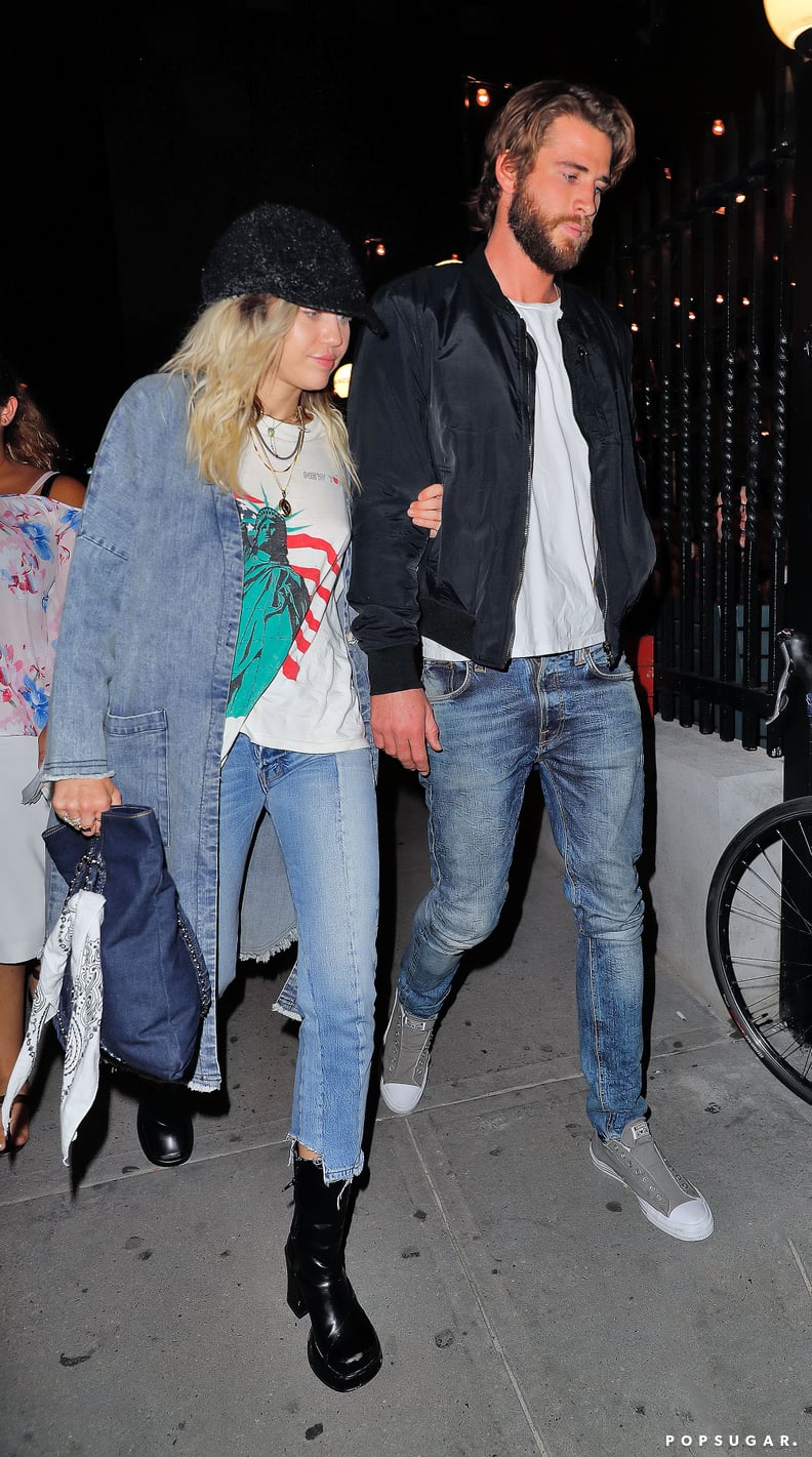 Miley Held Onto Liam's Arm During a Romantic Dinner Date