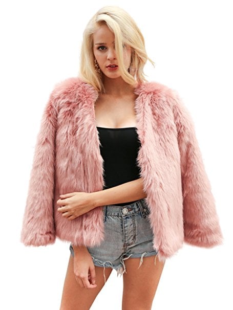 Simplee Fluffy Faux Fur Coat