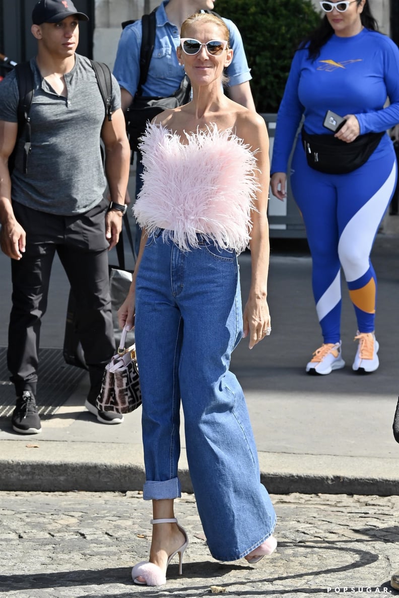 Celine Dion Wearing Ksenia Schnaider Jeans During Paris Haute Couture Fashion Week