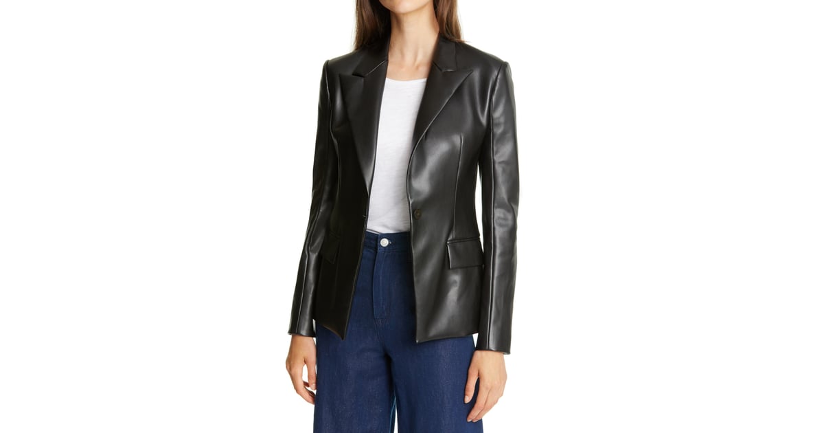 Theory Peaked Lapel Faux Leather Blazer
