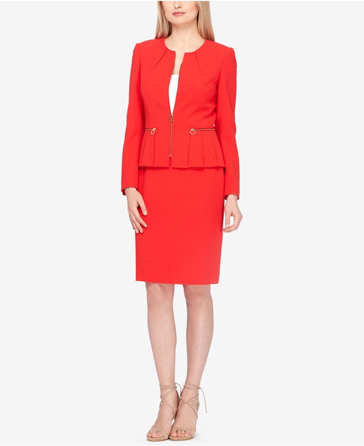 Tahari Asl Zip-Up Pleated Peplum Skirt Suit