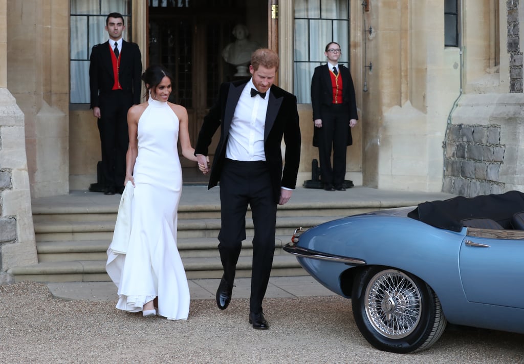 To imitate this Meghan and Harry look for Halloween, you'll most notably need a floor-length white gown and snappy black tuxedo. Worried your fellow Halloween partygoers won't recognize you as the royal newlyweds? Try arriving to the festivities in a light-blue car like the one they drove in. That'll really sell it!