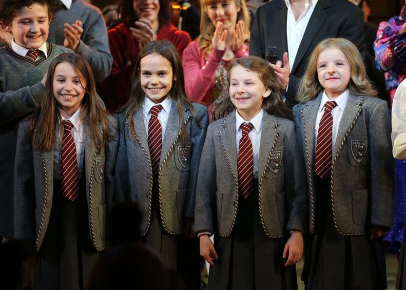 Matildas: Sophia Gennusa, Oona Laurence, Bailey Ryon & Milly Shapiro during the Broadway Opening Night Performance Curtain Call for 'Matilda The Musical' at the Shubert Theatre in New York City on 4/11/2013 (Photo by Walter McBride/Corbis via Getty Images