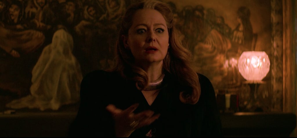Along with a Suspiria-inspired ceiling and wallpaper, the living room has Goya's "Witches' Sabbath" on display. As you can see above, it depicts a coven kneeling in front of Satan, who has the head of a goat just as he does in the show.