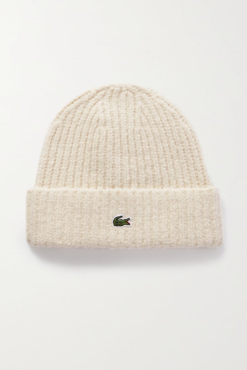 Lacoste Beige Appliquéd Ribbed Cotton-Blend Beanie