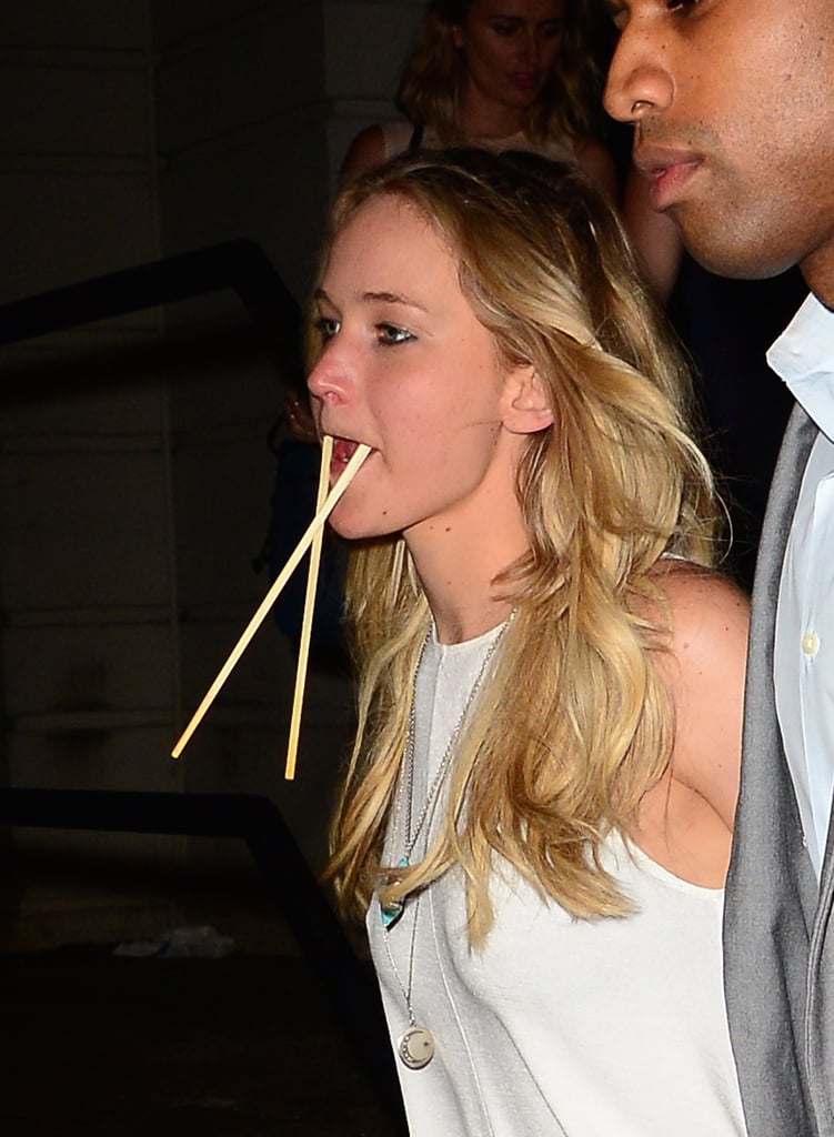 Jennifer was also spotted being silly with a pair of chopsticks in her mouth.