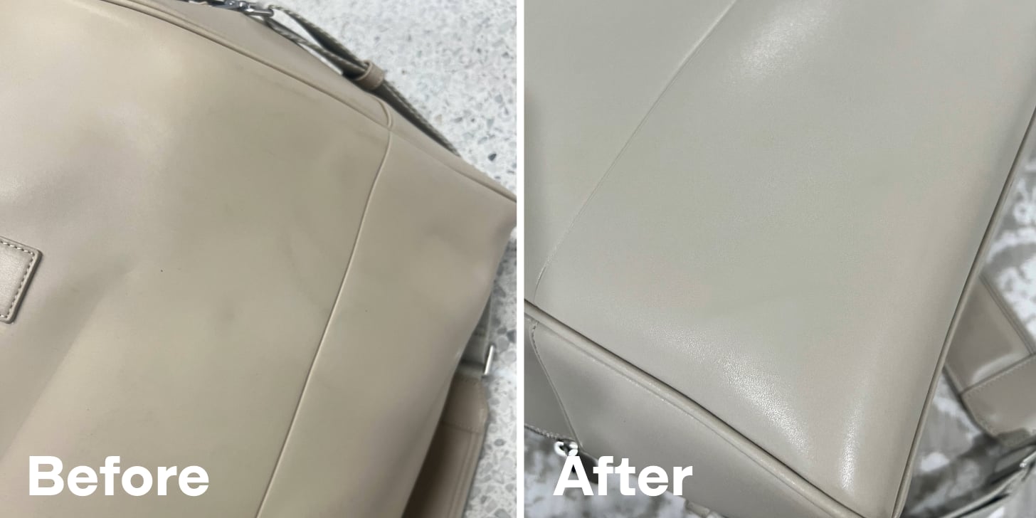 The Nex Journey Weekender Bag with and without scuff marks.