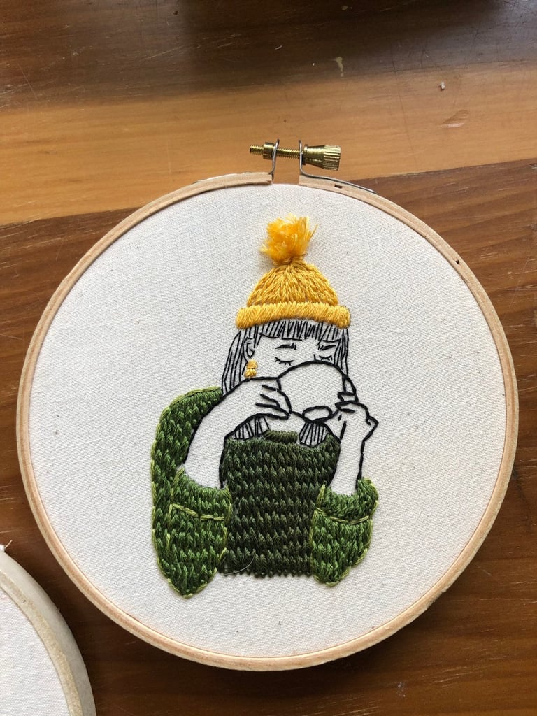 Cafe Girl Modern Embroidery Hoop