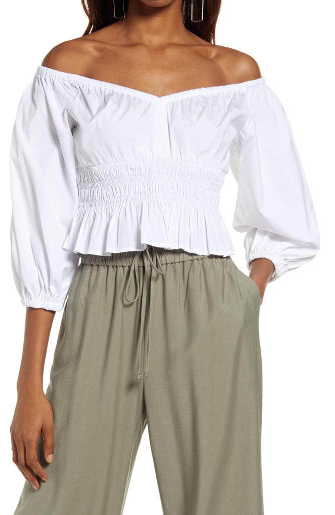 Open Edit Off the Shoulder Cotton Poplin Blouse