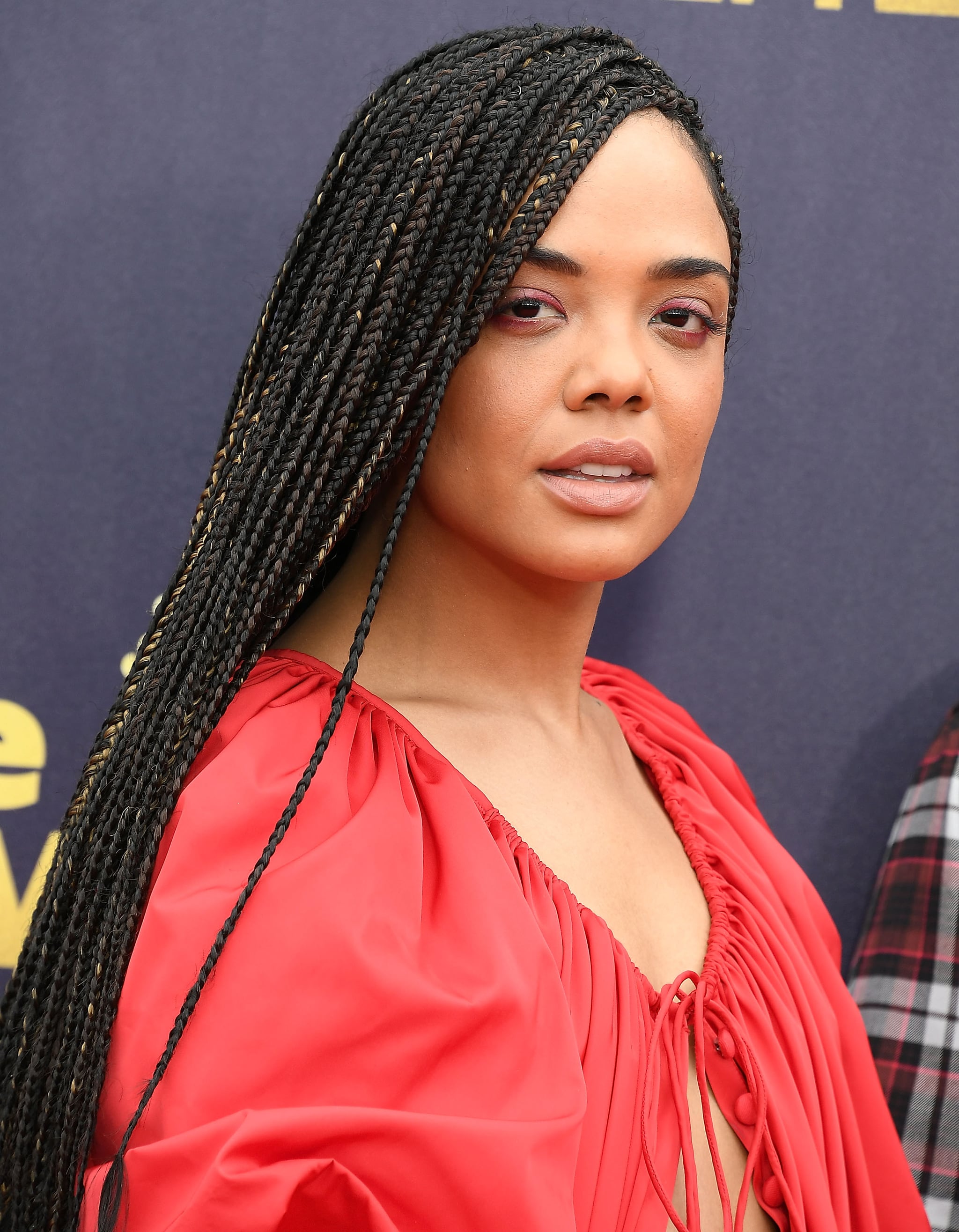 SANTA MONICA, CA - JUNE 16:  Tessa Thompson arrives at the 2018 MTV Movie And TV Awards at Barker Hangar on June 16, 2018 in Santa Monica, California.  (Photo by Steve Granitz/WireImage)