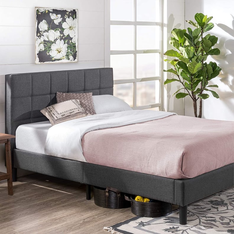 A Bed Frame: Zinus Lottie Upholstered Square Stitched Platform Bed