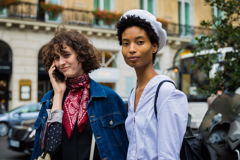 Go For the Ultimate Combo: A Silk Bandana Scarf and Denim Jacket Balanced on the Shoulders