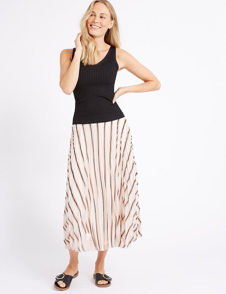 Marks & Spencer London Striped Pleated Midi Skirt