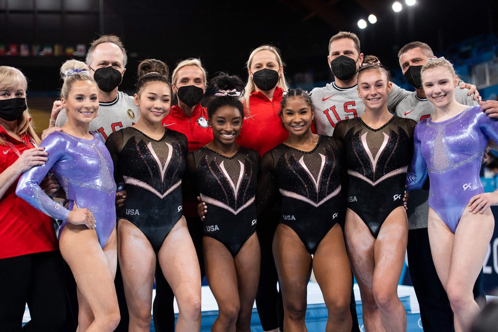 Us Womens Gymnastics Team Individuals And Staff At Olympics Podium