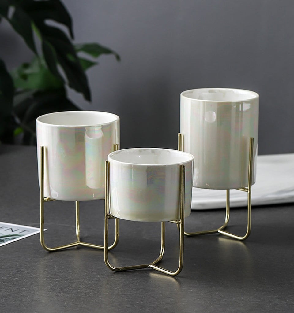 Trio Set of Pearlescent Ceramic Plant Pot Holders Best Home Decor