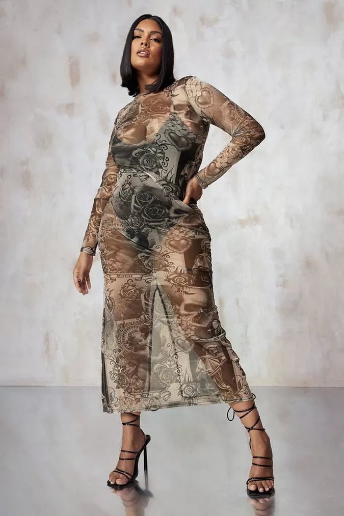 A Mesh Dress: Boohoo by Kourtney Kardashian Barker Printed Mesh Maxi Dress