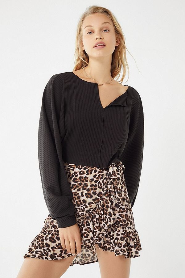 UO Leopard Ruffle Wrap Skirt