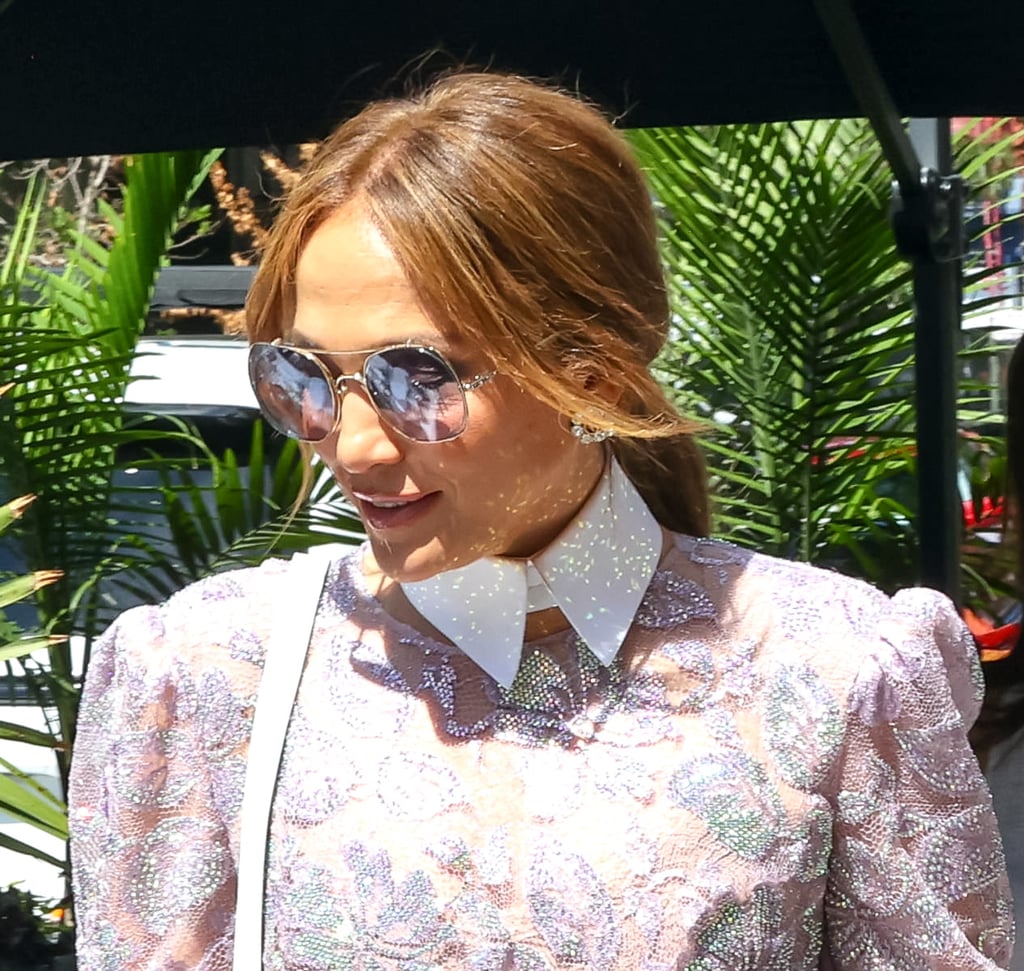 Jennifer Lopez Wears Sheer Lilac Lace Dress