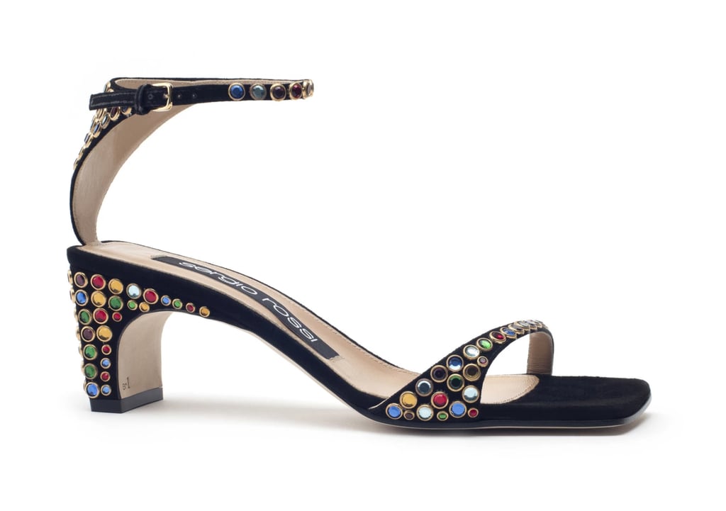 Sergio Rossi Black Suede Jeweled Sandals