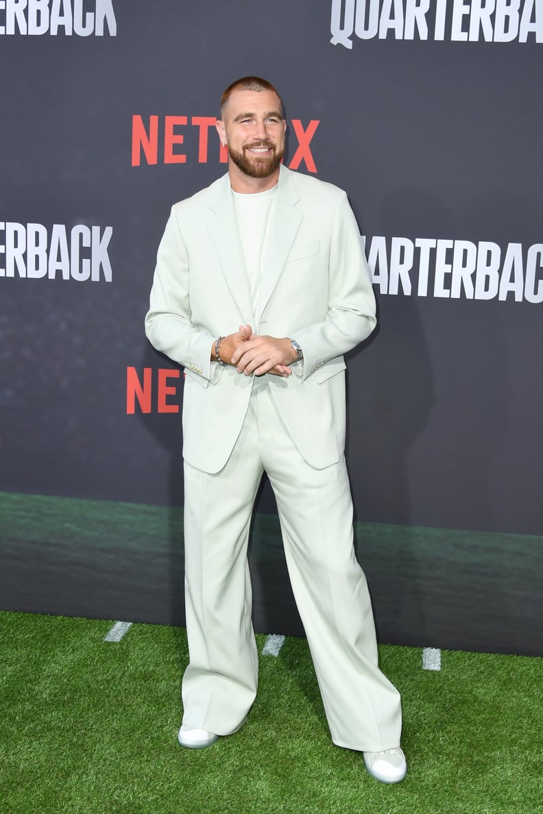 Travis Kelce's Mint-Green Suit at the "Quarterback" Premiere