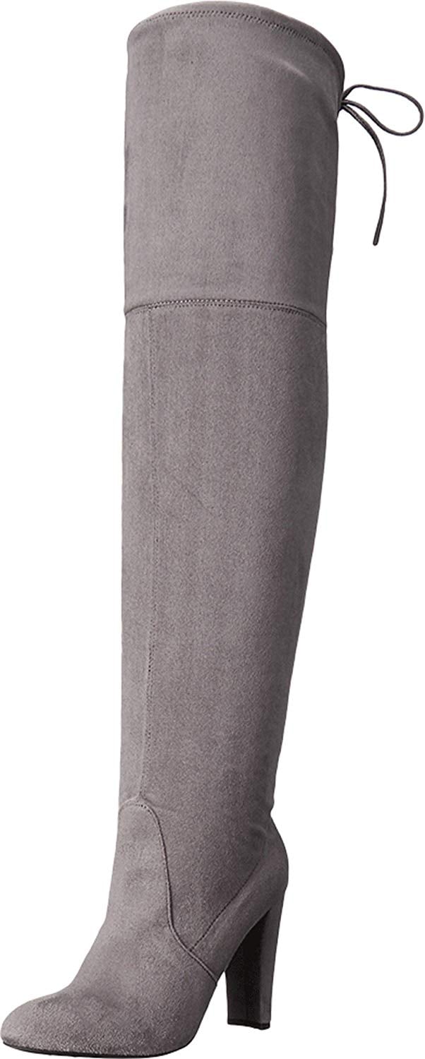 Charles David Sycamore Gray Strech Suede Thigh High Over Knee Fitted Dress Boots