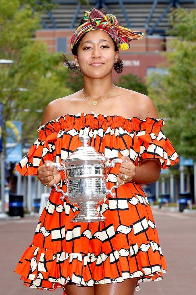 Naomi Osaka's 2020 US Open Head Wrap and Orange Dress