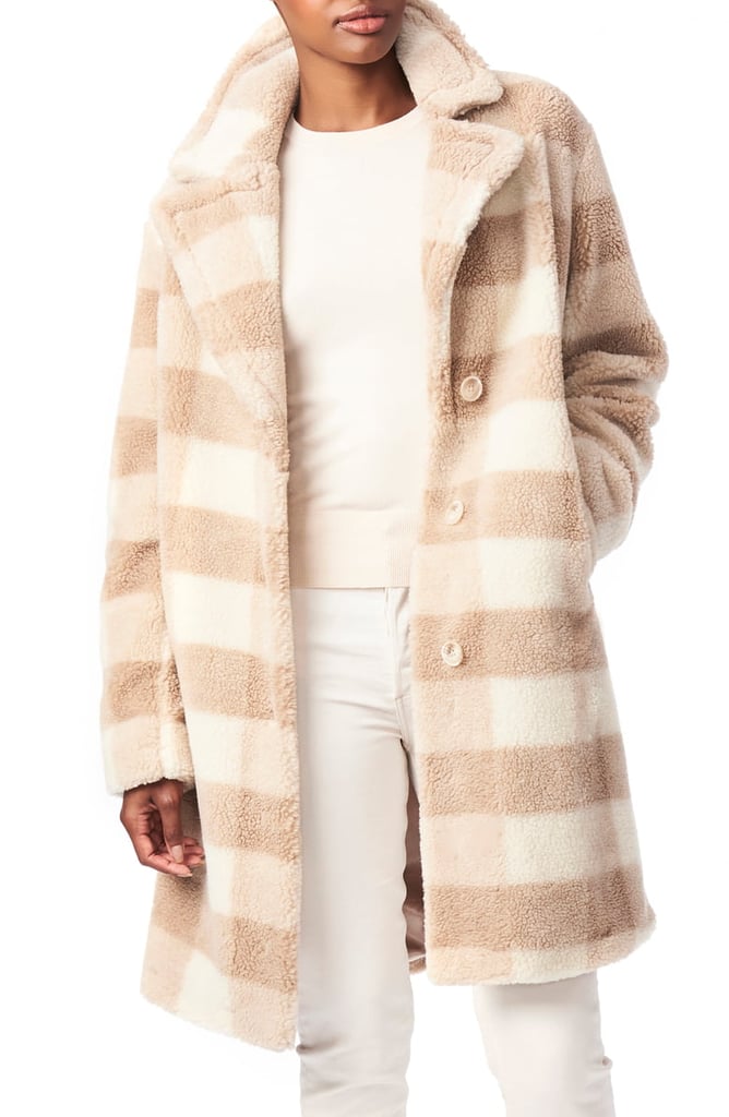 Bernardo Check Teddy Faux Fur Coat