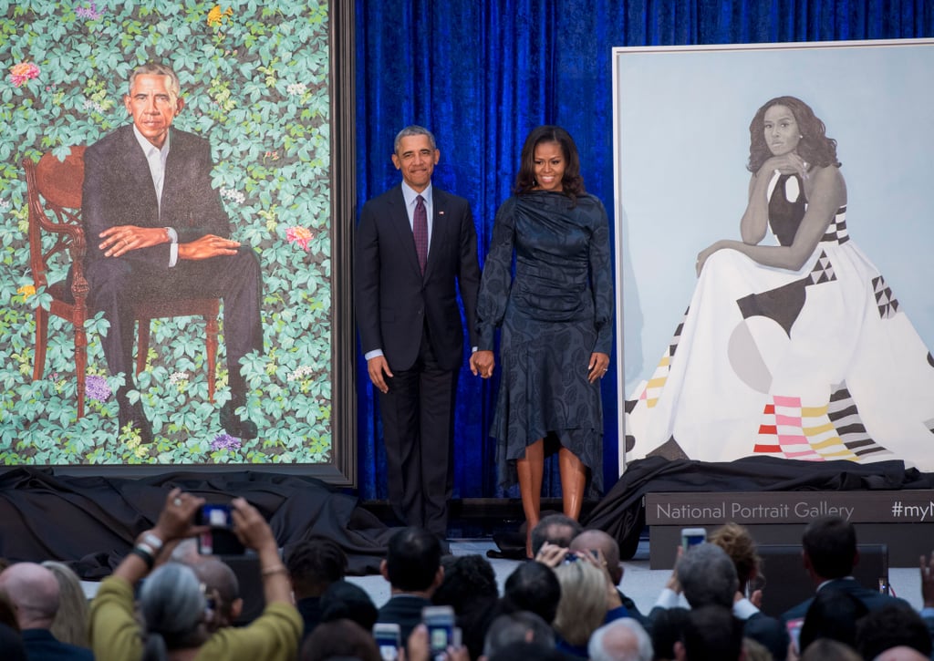 For her and Barack Obama's portrait unveiling at the Smithsonian National Portrait Gallery, Michelle wore an eye-catching navy outfit by Peter Pilotto.