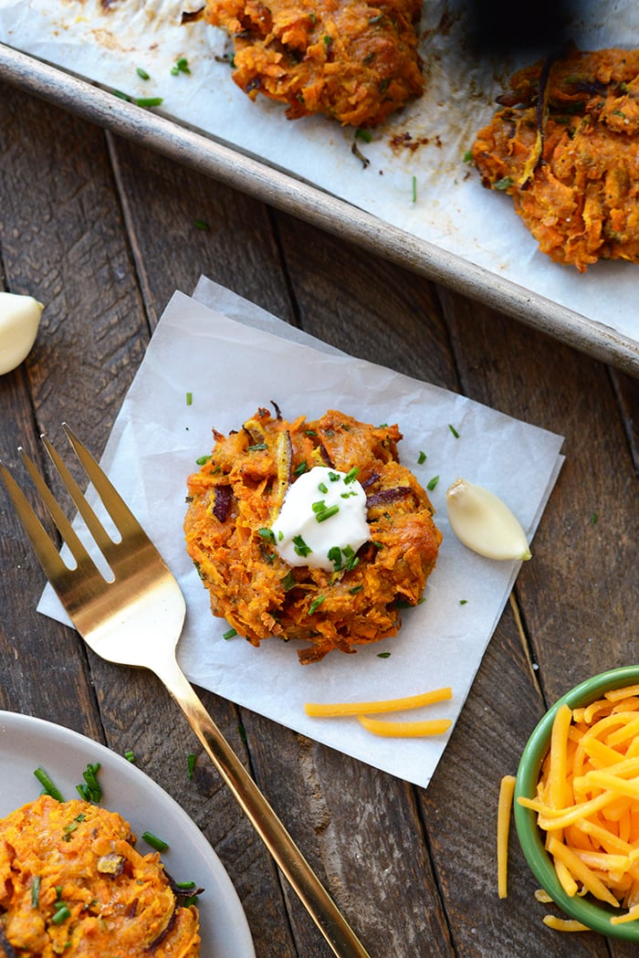Baked Cheddar Sweet Potato Fritters