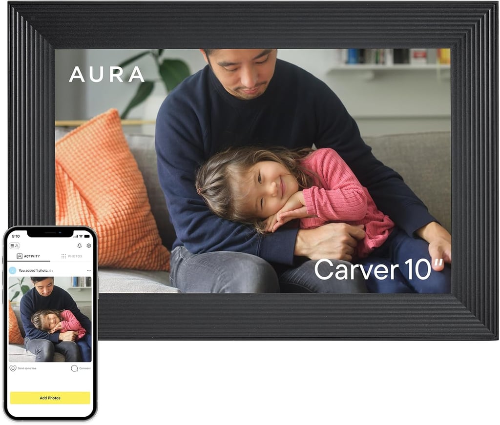 Aura Carver HD WiFi Digital Picture Frame ($149)
"I've gifted this frame to both my parents and recommended it for my friends' parents — and everyone raves about it. It's super easy to set up on WiFi, and you can securely add photos and videos from your phone using the app. We constantly surprise my parents by adding the latest pics of their grandchildren directly to the frame, and they get so excited every time." — Jessica Andrews, senior style director