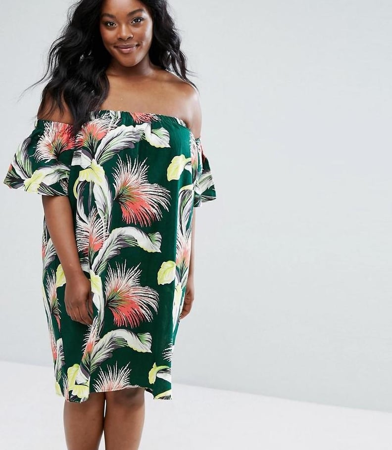 Asos Off-Shoulder Smock Dress in Tropical Print