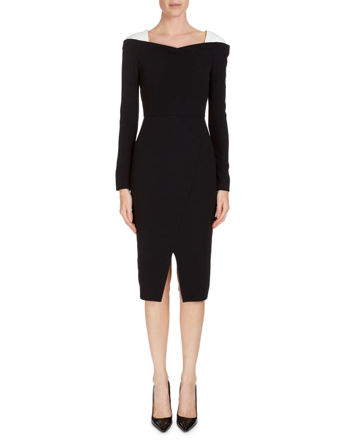 Roland Mouret Accrington Long-Sleeve Contrast-Shoulder Dress | Angelina ...