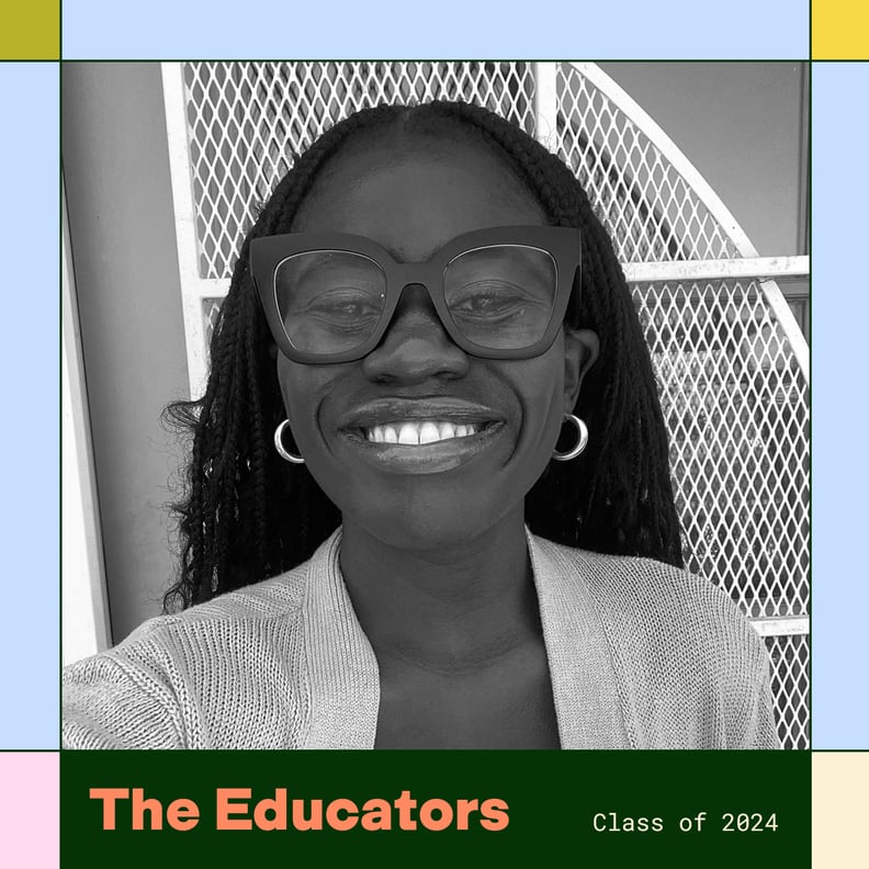 Alicia Simba is pictured smiling next to a colorful border and text that reads The Educators Class of 2024