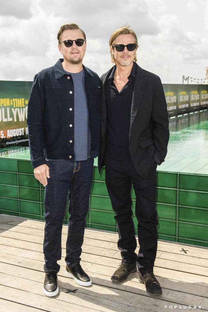 Brad Pitt and Leonardo DiCaprio at a Once Upon a Time in Hollywood Photocall in Berlin