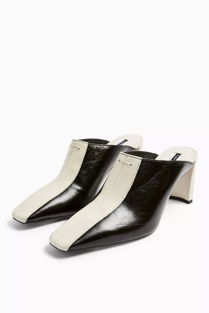 Topshop Judy Leather Black Elongated Mules