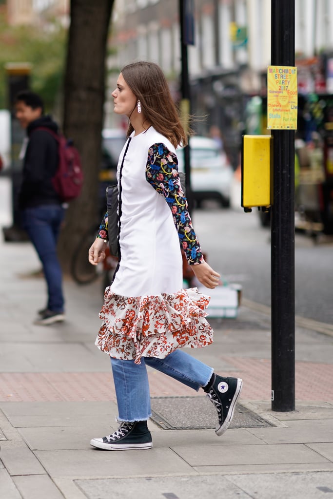 Cropped Straight-Leg Jeans + High-Top Sneakers