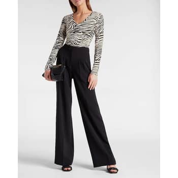 Express High Waisted Wide Flare Pant Black Women's 8 Long