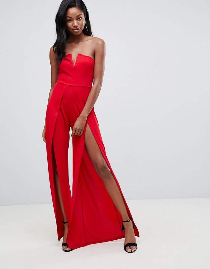 Club L Bandeau Jumpsuit With Split Leg Detail