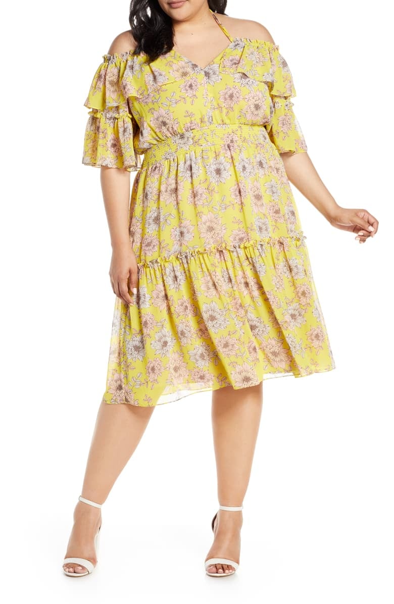 plus size yellow off the shoulder dress
