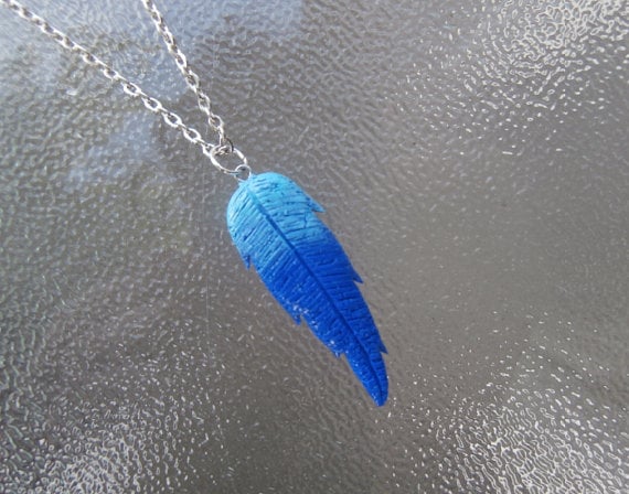 Harvest Moon Blue Feather Necklace